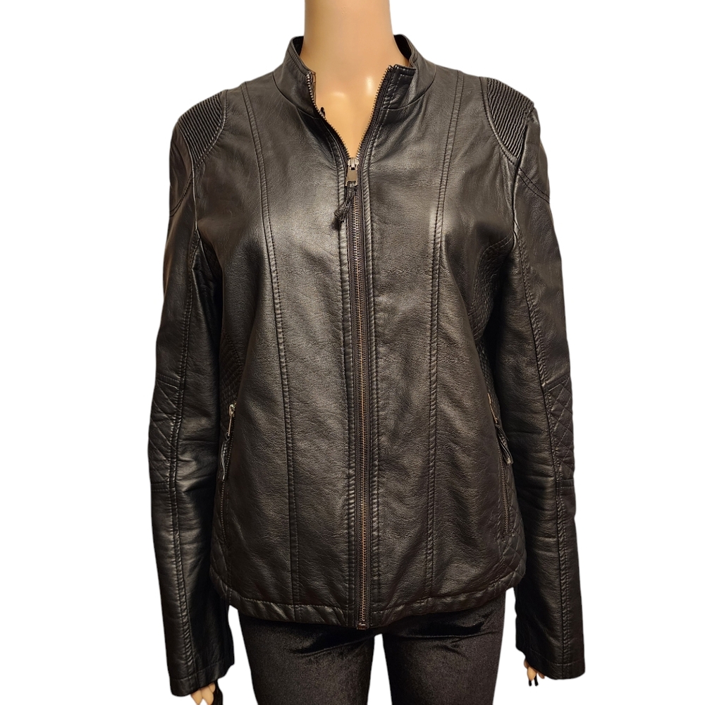 Faux Leather Moto Jacket Size L